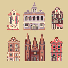 Facades of six buildings of European style architecture