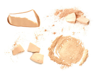 Face powder and brush over white background