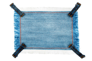 Frame, tag made of denim fabric with four straps with space for your text