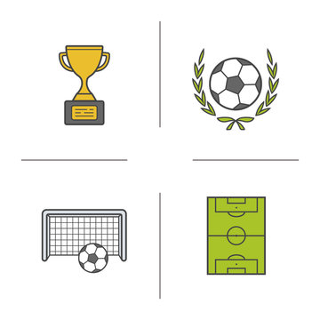Soccer championship color icons set