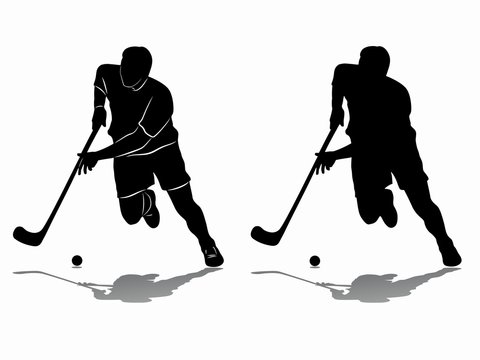 Silhouette of floorball player, vector draw