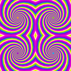 Iridescent spirals. Optical expansion illusion. Seamless pattern.