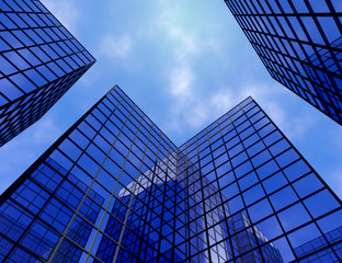 Fototapeta na wymiar window view office building blue glass skyscraper 3D illustration