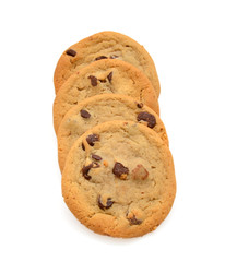 Chocolate chip cookies on white background