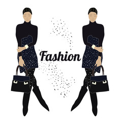 girl in black vector illustration fashion style with fashion model for catwalk, girl model.fashion