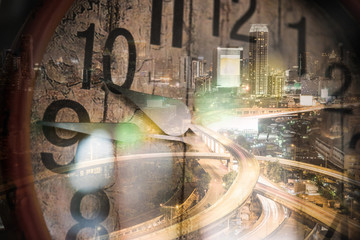 Close up of hands on vintage clock face