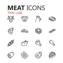 Simple modern set of meat icons.
