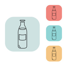 Milk bottle icon, outline thin line isolated vector sign symbol, on white, red, blue, yellow and grey background. Food and drink elements. Can be used in logo, UI and web design