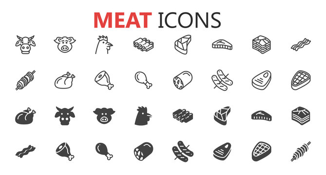 Simple modern set of meat icons.