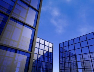 window view office building blue glass skyscraper 3D illustration