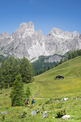 Fototapeta na wymiar Mountain hiker in alpine landscape, Austria