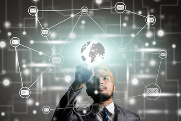 Businessman with network connecting hi-tech on screen. Businessm