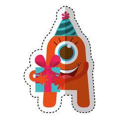 monster comic character with party hat icon vector illustration design