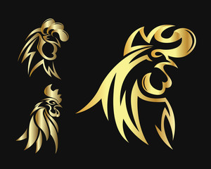 Abstract Elegant Gold Rooster Head Symbol Logo In Black Background