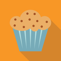 cupcake flat style with long shadow isolated on orange background. breakfast elements vector sign symbol
