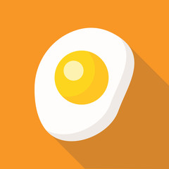 fried eggs flat style with long shadow isolated on orange background. breakfast elements vector sign symbol