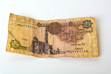one paper Egyptian pound isolated in white background