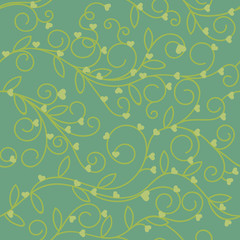 Seamless floral heart fabric green olive tone