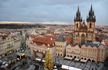 Architecture from Prague in Christmas and cloudy sky