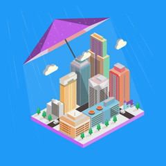 Vector Isometric icon. Skyscrapers and buildings