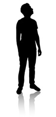 Silhouette of a man who looks up