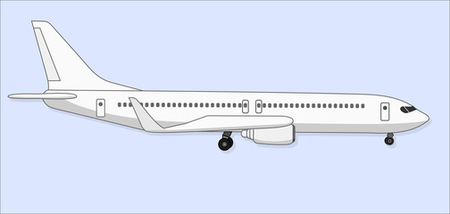 Plane or airplane on blue background in flat style