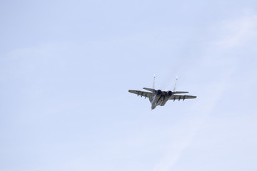 Serbian military airplane Mig 29 flying