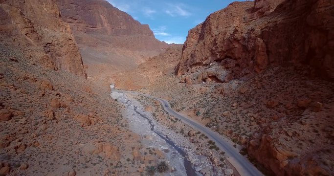 Aerial, Gorges Du Todra, Todra Gorge, Morocco. Graded and stabilized version. Watch also for the native material, straight out of the camera.