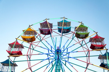 Ferris wheel Player of the fun kids with blue sky,Old and vintage Ferris wheel