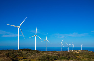 Wind turbines at a wind farm, Crete, Greece