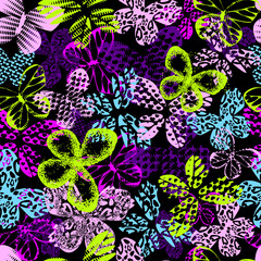 Abstract seamless pattern for girls, boys, clothes, wallpaper. Creative vector background with butterfly, wings, neon color. Funny wallpaper for textile and fabric. Fashion style. Colorful bright.