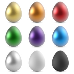Blank color metallic eggs vector set isolated on white backgroun