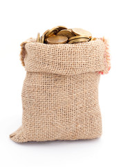 A bag from sacking of coins isolated on a white background