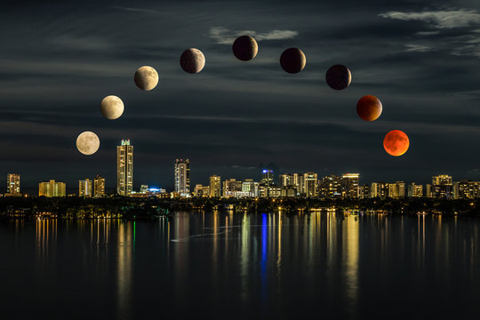 Total blood moon lunar eclipse/time lapse of Lunar Eclipse observed in the Miami sky on September 27, 2015