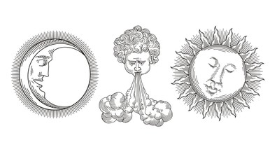 Sun, Moon, Wind vector