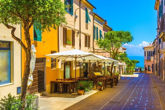 Fototapeta Street of Capoliveri village in Elba island, Tuscany, Italy, Europe.