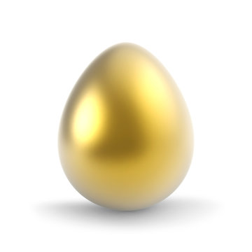 Single golden egg isolated on white background.