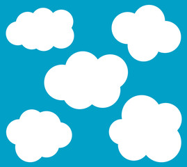 Cloud vector icons set isolated over blue background