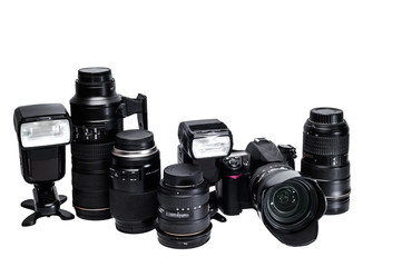 the idea of a professional photographer with  white background accessories