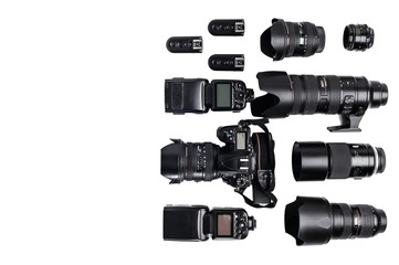 the idea of a professional photographer with  white background accessories