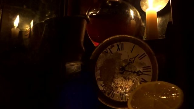 antique clock and a lemon