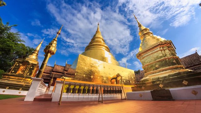 Wat Phra Singh Temple Landmark Destination Religion Place Of Chiang Mai, Thailand 4K Time Lapse (tilt up)