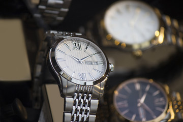 Stainless steel silver water resistant watch.