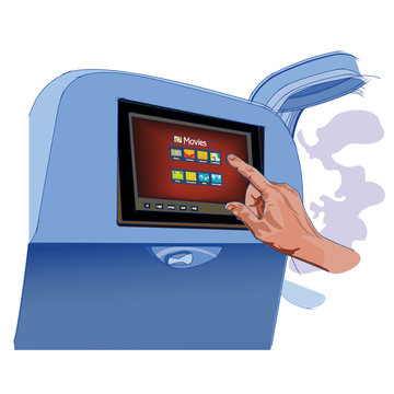 Seat-back airplane interactive display for movies and information.
