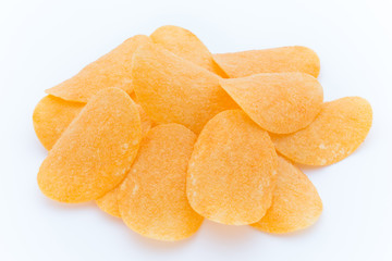 Potato chips on the papric. Eco food.