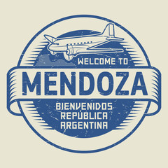 Stamp or tag with airplane text Welcome to Mendoza, Argentina
