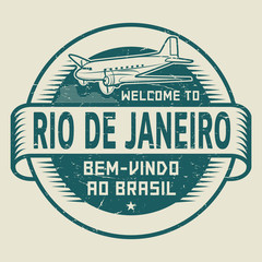 Stamp with airplane text Welcome to Rio de Janeiro, Brazil