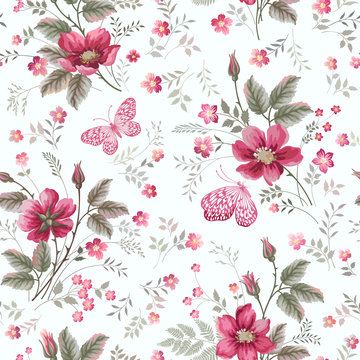seamless floral pattern with rose bouquet