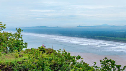 Beautiful view of sea, beach and coast from top of the hill, The name of the beach is Logending, located in Kebumen, Indonesia