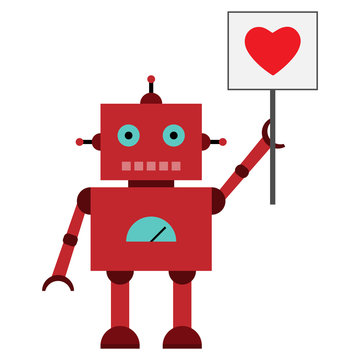 Vector illustration of a toy Robot with red heart